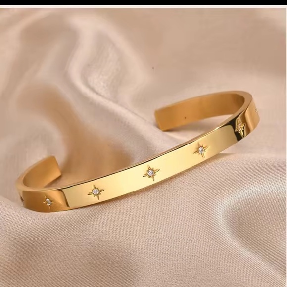 Starburst Cuff Bracelet 18K Gold Stainless Steel - Picture 11 of 16